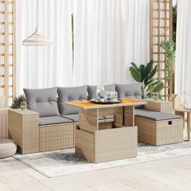 Set sofás jardín y cojines 6 pzas ratán sintético acacia beige Set sofás jardín y cojines 6 pzas ratán sintético acacia beige