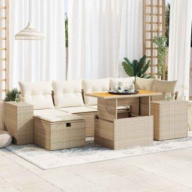 Set sofás jardín y cojines 8 pzas ratán sintético acacia beige Set sofás jardín y cojines 8 pzas ratán sintético acacia beige