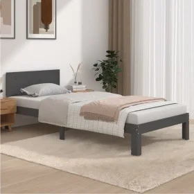 Solid gray pine wood bed frame 90x200 cm by vidaXL, Beds and slatted bases - Ref: Foro24-810482, Price: 133,05 €, Discount: %