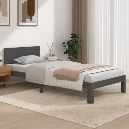 Estructura de cama madera maciza de pino gris 90x200 cm de vidaXL, Camas y somieres - Ref: Foro24-810482, Precio: 133,05 €, D...