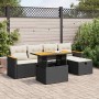 Set de sofás de jardín 6 piezas y cojines ratán sintético negro