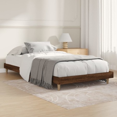 Brown oak engineered wood bed frame 90x200 cm by vidaXL, Beds and slatted bases - Ref: Foro24-832068, Price: 76,05 €, Discoun...