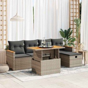 Set de muebles de jardín 6 pzas y cojines ratán sintético gris en Conjuntos de jardín | Comprar online en Foro24