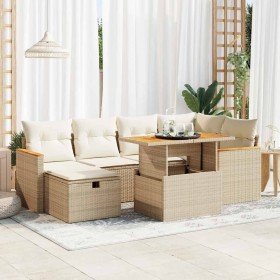 Set de sofás de jardín y cojines 8 piezas ratán sintético beige