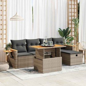 Set de muebles de jardín 6 pzas y cojines ratán sintético gris Set de muebles de jardín 6 pzas y cojines ratán sintético gris
