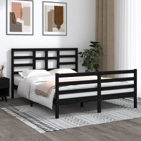 Estructura de cama madera maciza negro king size 150x200 cm