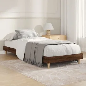 Brown oak engineered wood bed frame 75x190 cm by vidaXL, Beds and slatted bases - Ref: Foro24-832108, Price: 74,28 €, Discoun...