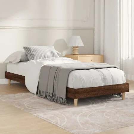 Estructura de cama madera de ingeniería roble marrón 75x190 cm de vidaXL, Camas y somieres - Ref: Foro24-832108, Precio: 74,2...