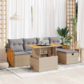 Juego de sofás jardín con cojines 6 pzas ratán sintético beige