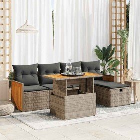 Set de muebles de jardín 6 pzas y cojines ratán sintético gris Set de muebles de jardín 6 pzas y cojines ratán sintético gris