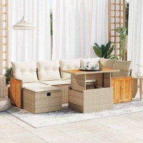 Set de sofás de jardín y cojines 8 piezas ratán sintético beige