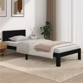 Solid black pine wood bed frame 90x200 cm by vidaXL, Beds and slatted bases - Ref: Foro24-810484, Price: 134,44 €, Discount: %