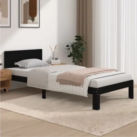 Solid black pine wood bed frame 90x200 cm by vidaXL, Beds and slatted bases - Ref: Foro24-810484, Price: 134,12 €, Discount: %