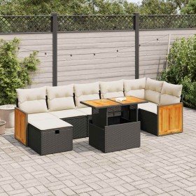 Set de muebles de jardín 5 pzas y cojines ratán sintético negro