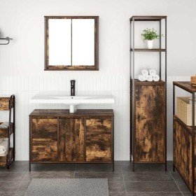 Juego de muebles de baño con cajón 2 pcs Roble ahumado y Negro