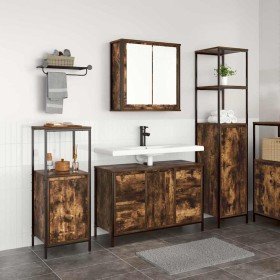 Juego de muebles de baño con cajón 3 pcs Roble ahumado y Negro Juego de muebles de baño con cajón 3 pcs Roble ahumado y Negro