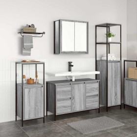 Juego de muebles de baño con cajón 3 pcs Gris sonoma y Negro
