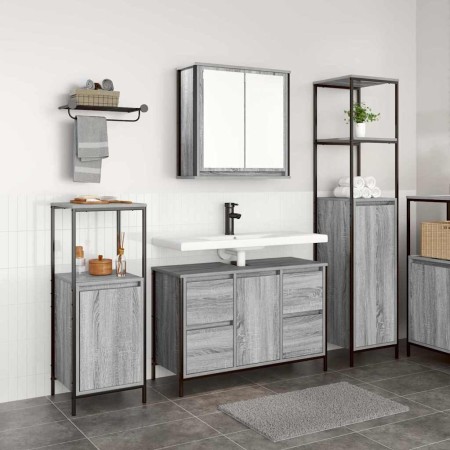 Juego de muebles de baño con cajón 3 pcs Gris sonoma y Negro