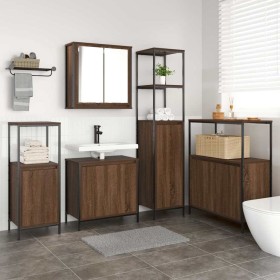 Juego de muebles de baño 5 pcs Madera de roble marrón y Negro