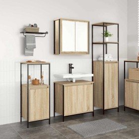 Juego de muebles de baño con estante 3 pcs Roble Sonoma y Negro
