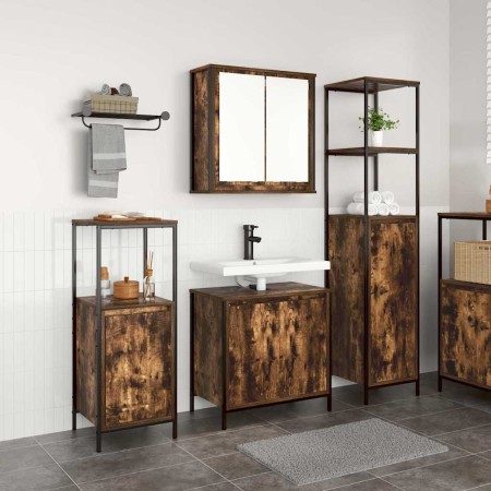 Juego de muebles de baño con puerta 3 pcs Roble ahumado y Negro