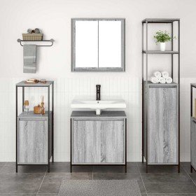Juego de muebles de baño con estante 3 pcs Gris sonoma y Negro