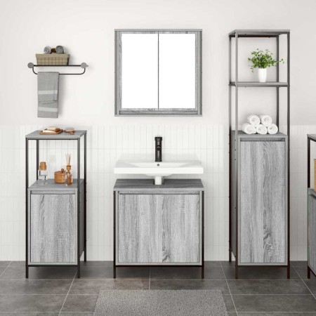 Juego de muebles de baño con estante 3 pcs Gris sonoma y Negro