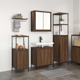 Juego de muebles de baño 3 pcs Madera de roble marrón y Negro