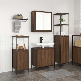 Juego de muebles de baño 3 pcs Madera de roble marrón y Negro