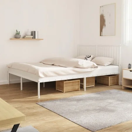 Bettgestell aus weißem Metall mit Kopfteil 160x200 cm von vidaXL, Betten und Lattenroste - Ref: Foro24-350934, Preis: 100,03 ...