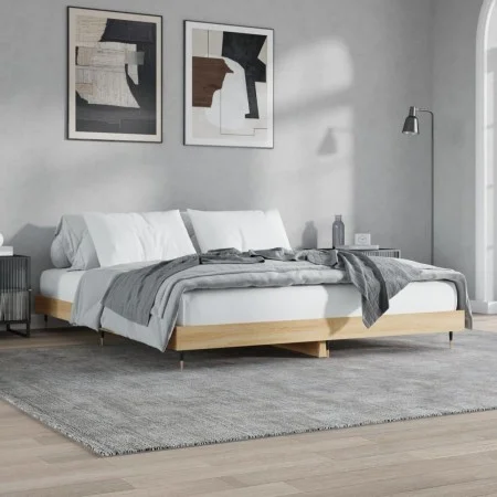 Sonoma oak engineered wood bed frame 160x200 cm by vidaXL, Beds and slatted bases - Ref: Foro24-832128, Price: 128,25 €, Disc...