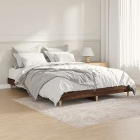 Oak brown engineered wood bed frame 135x190 cm by vidaXL, Beds and slatted bases - Ref: Foro24-832084, Price: 120,12 €, Disco...