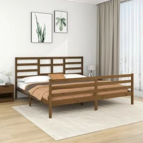 Estructura de cama madera maciza de pino marrón miel 200x200 cm