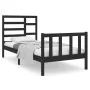 Black single solid wood bed frame 75x190 cm by vidaXL, Beds and slatted bases - Ref: Foro24-3105889, Price: 130,03 €, Discoun...