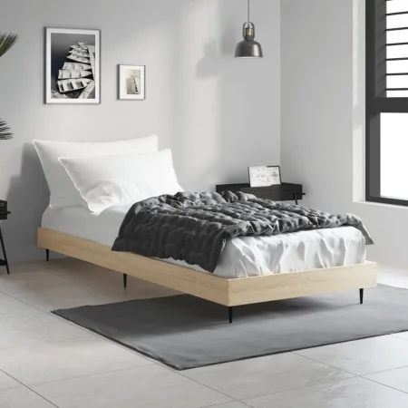Sonoma oak engineered wood bed frame 75x190 cm by vidaXL, Beds and slatted bases - Ref: Foro24-832312, Price: 66,70 €, Discou...