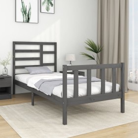 Estructura de cama individual madera maciza gris 90x190 cm