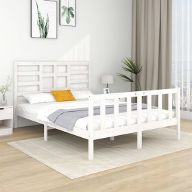 Estructura de cama doble pequeña madera maciza blanca 120x190cm
