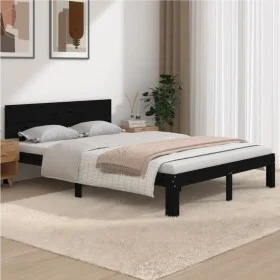 Black solid wood bed frame King Size 150x200 cm by vidaXL, Beds and slatted bases - Ref: Foro24-810504, Price: 187,40 €, Disc...