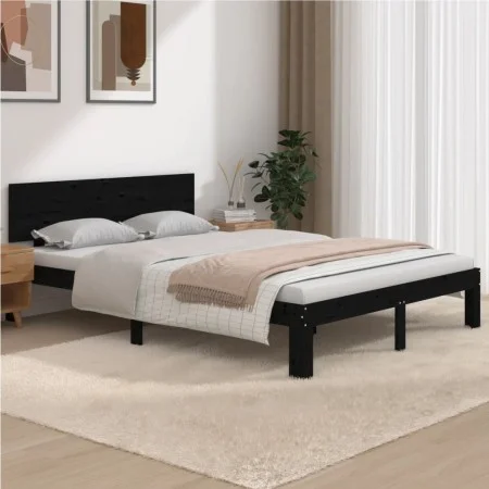 Estructura de cama madera maciza negra King Size 150x200 cm de vidaXL, Camas y somieres - Ref: Foro24-810504, Precio: 187,40 ...