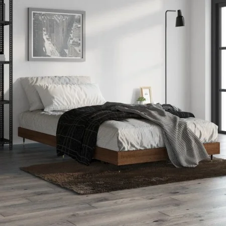 Brown oak engineered wood bed frame 90x200 cm by vidaXL, Beds and slatted bases - Ref: Foro24-832172, Price: 68,43 €, Discoun...