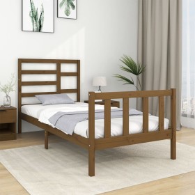 Estructura cama individual madera maciza marrón mi