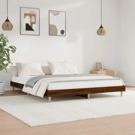 Oak brown engineered wood bed frame 160x200 cm by vidaXL, Beds and slatted bases - Ref: Foro24-832028, Price: 159,45 €, Disco...