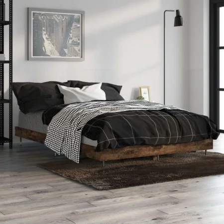 Smoked oak engineered wood bed frame 120x190cm by vidaXL, Beds and slatted bases - Ref: Foro24-832194, Price: 95,57 €, Discou...