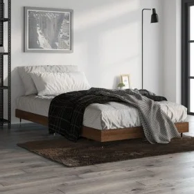 Oak brown engineered wood bed frame 90x190 cm by vidaXL, Beds and slatted bases - Ref: Foro24-832204, Price: 71,16 €, Discoun...