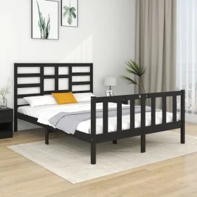 Black solid wood bed frame 140x190 cm by vidaXL, Beds and slatted bases - Ref: Foro24-3105909, Price: 175,67 €, Discount: %