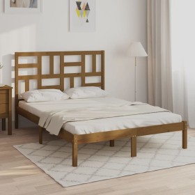 Estructura de cama doble madera maciza marrón miel 120x190 cm