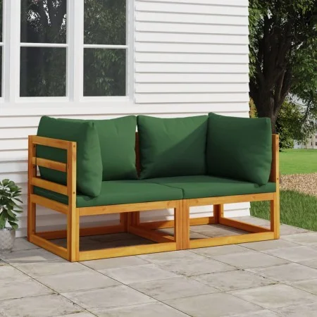 Modular corner sofas 2 units acacia wood with green cushions by vidaXL, Modular outdoor sofas - Ref: Foro24-360016, Price: 24...