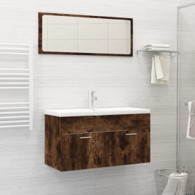Set de muebles baño 2 pzas madera contrachapada roble ahumado