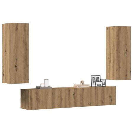 Muebles de TV de pared 4 uds madera ingeniería roble artesanal en Muebles TV | Comprar online en Foro24
