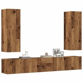 Muebles de TV de pared 5 uds madera vieja madera de ingeniería